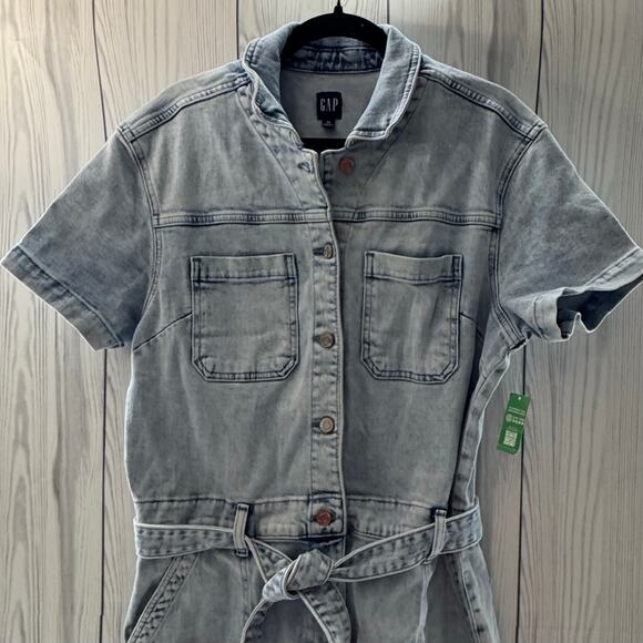 Gap Acid Wash Short Sleeve Denim Belted Romper/Jumper Size 16 NEW - Picture 1 of 13